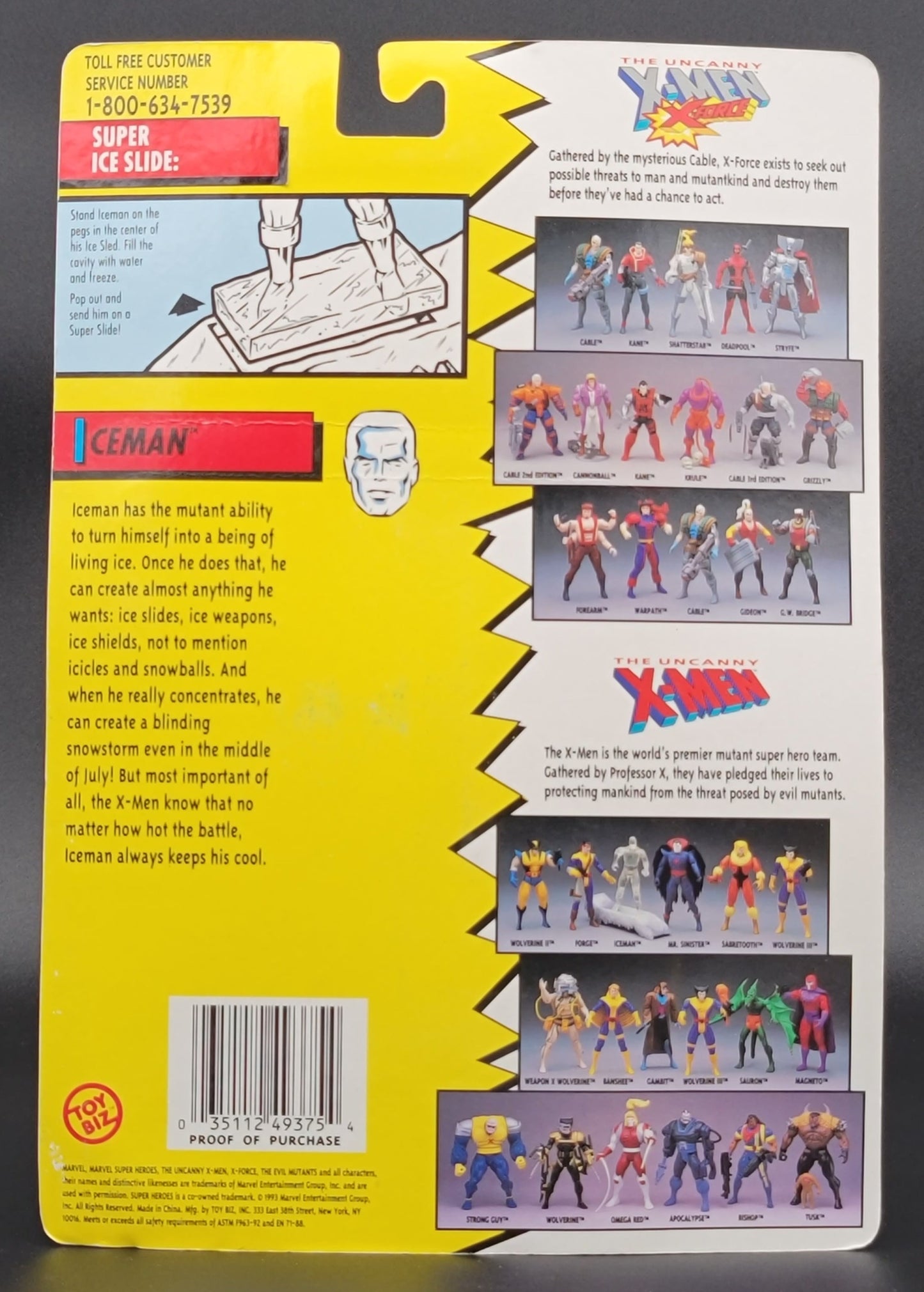 Iceman Toybiz X-Men Figure 1991, 1993 (blue board variant)