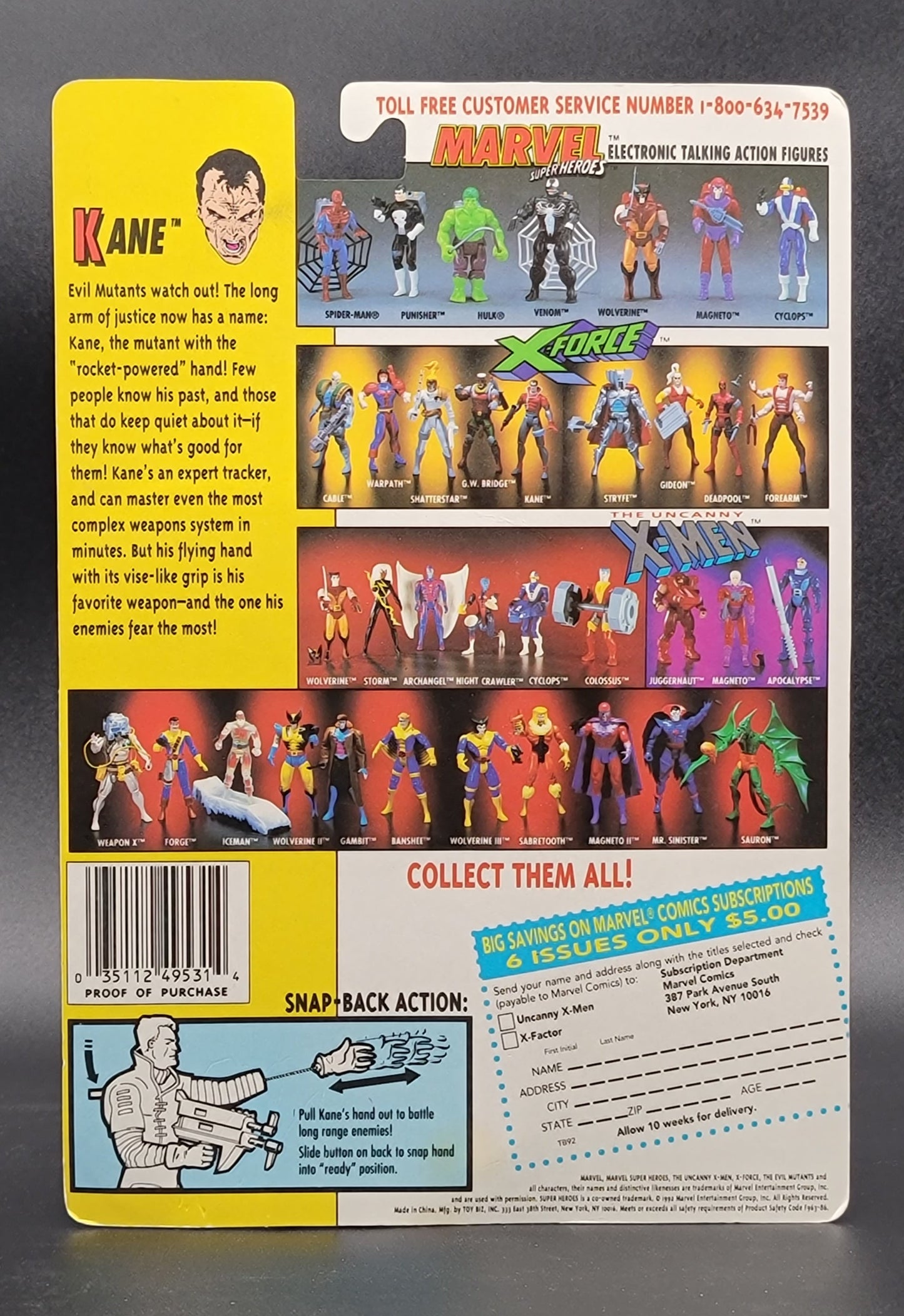 Kane X-Men: X-Force Action Figure Toybiz 1992