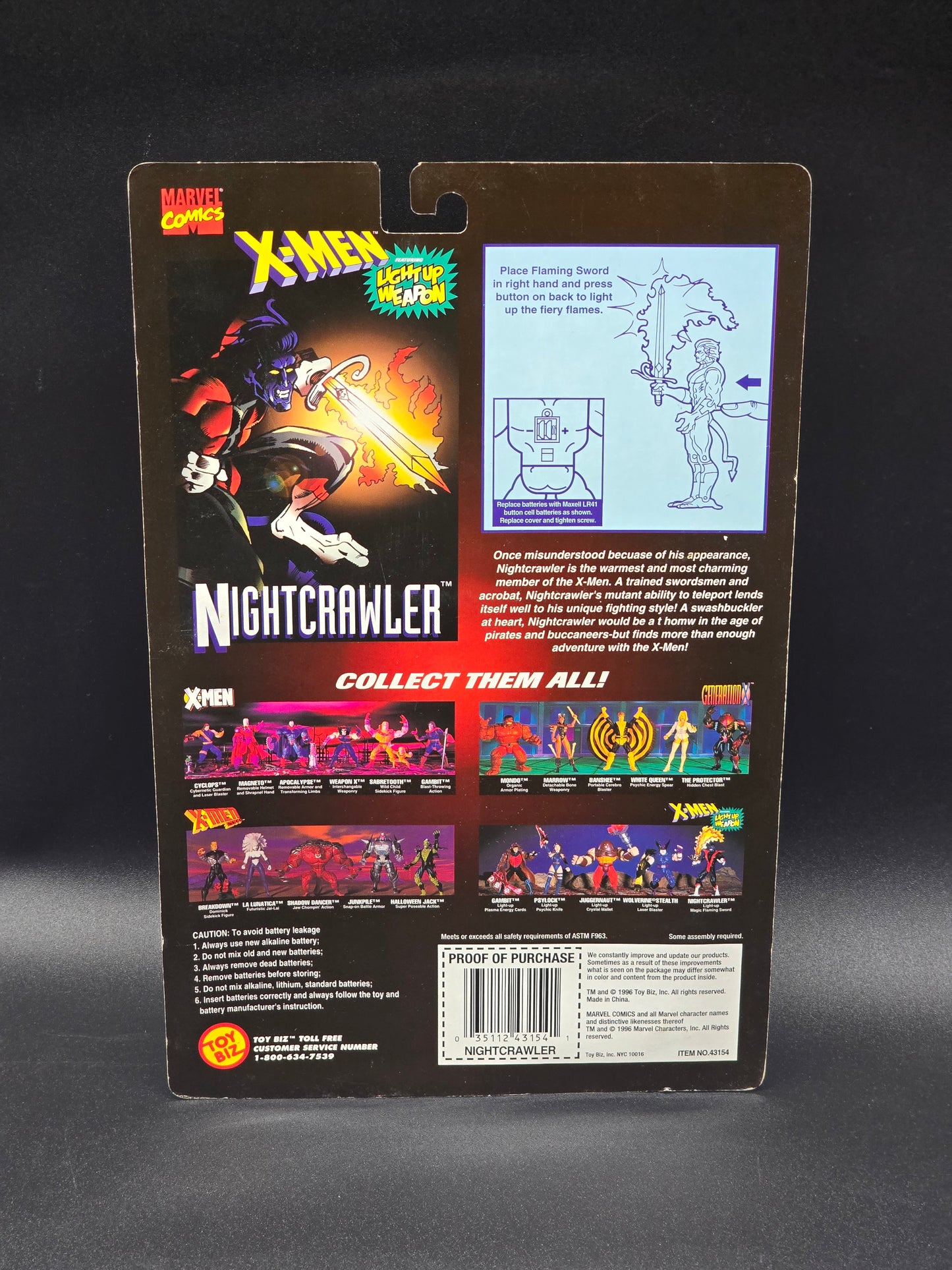 Nightcrawler X-Men Classics Light Up Weapon Series Action Figure Toybiz 1996