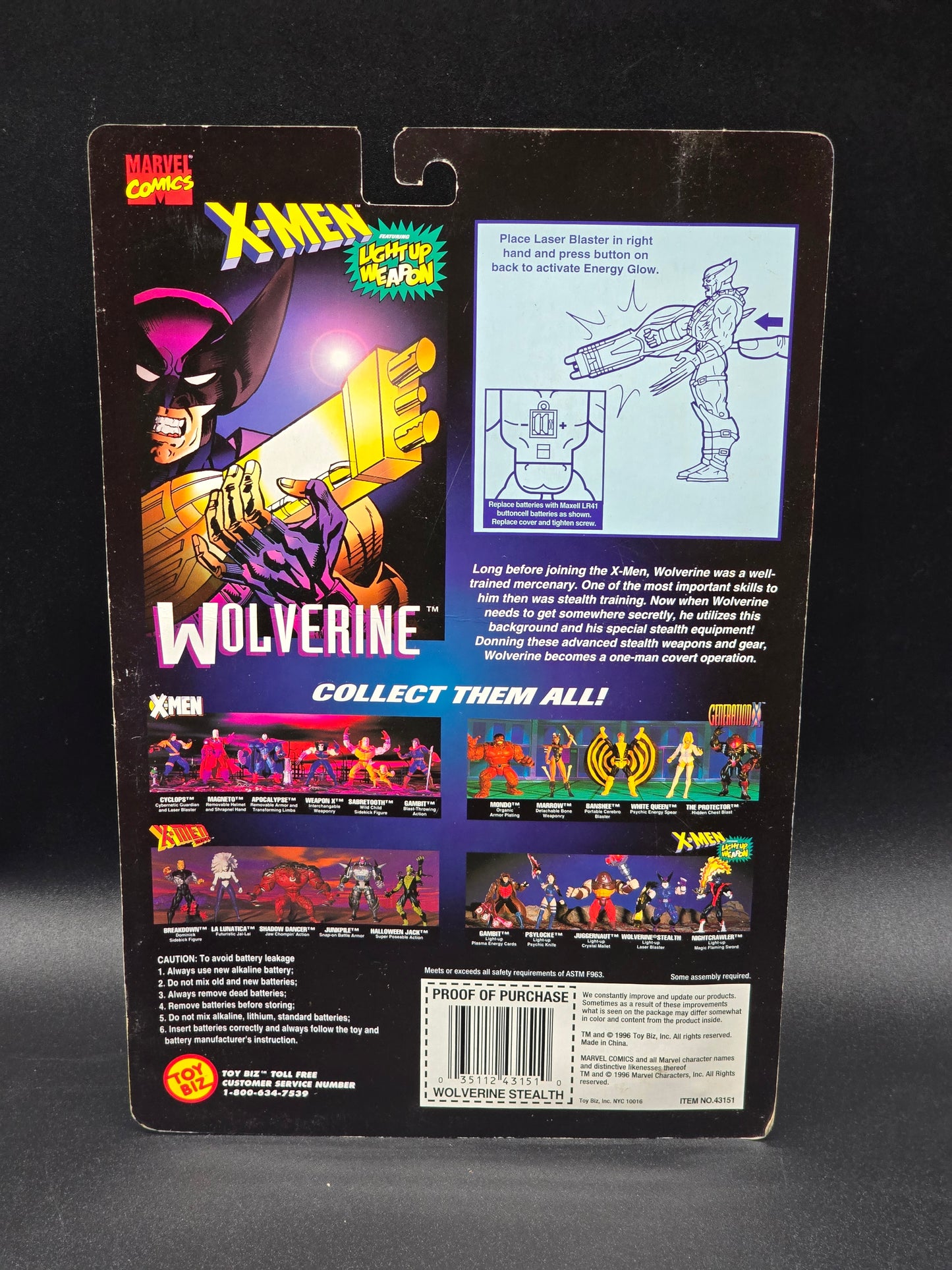 Wolverine Blue and Purple Variant X-Men Classics Light Up Weapon Series Action Figure Toybiz 1996