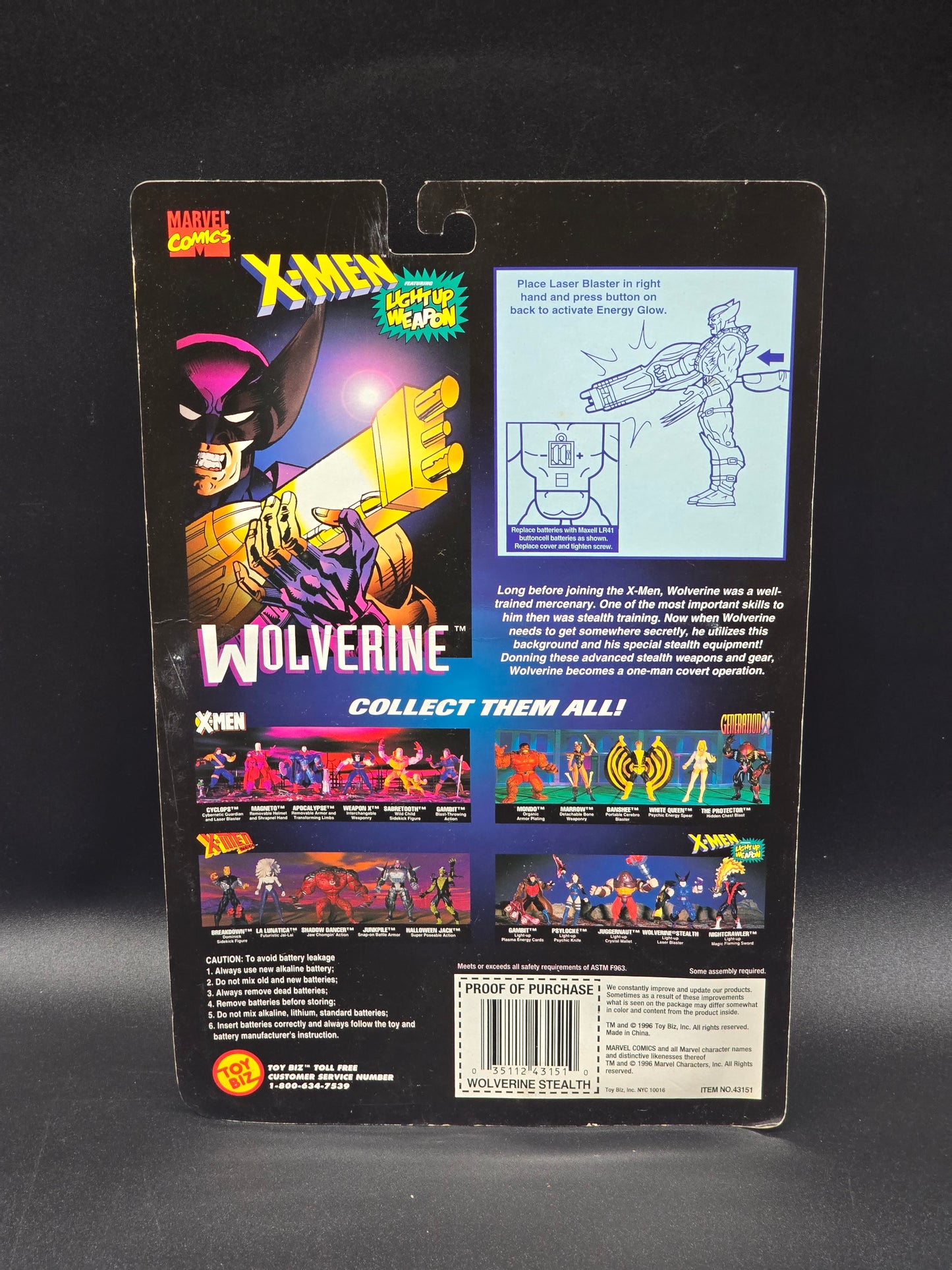 Wolverine X-Men Classics Light Up Weapon Series Action Figure Toybiz 1996