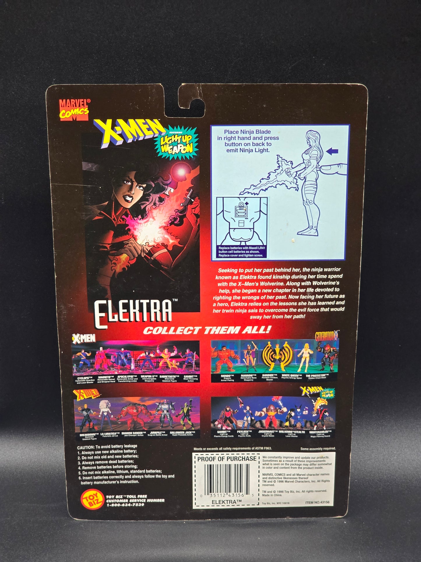 Elektra X-Men Classics Light Up Weapon Series Action Figure Toybiz 1996