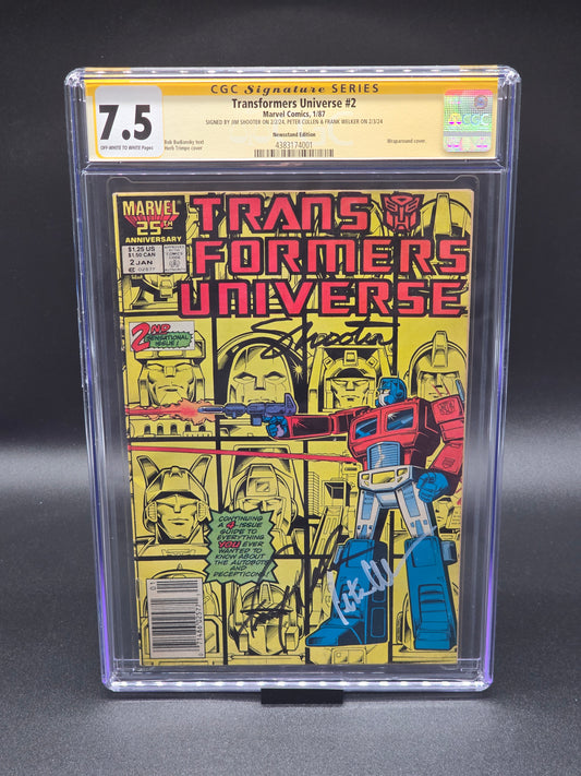 Transformers Universe #2 1/87 CGC SS 7.5 signed by Peter Cullen, Frank Welker, and Jim Shooter