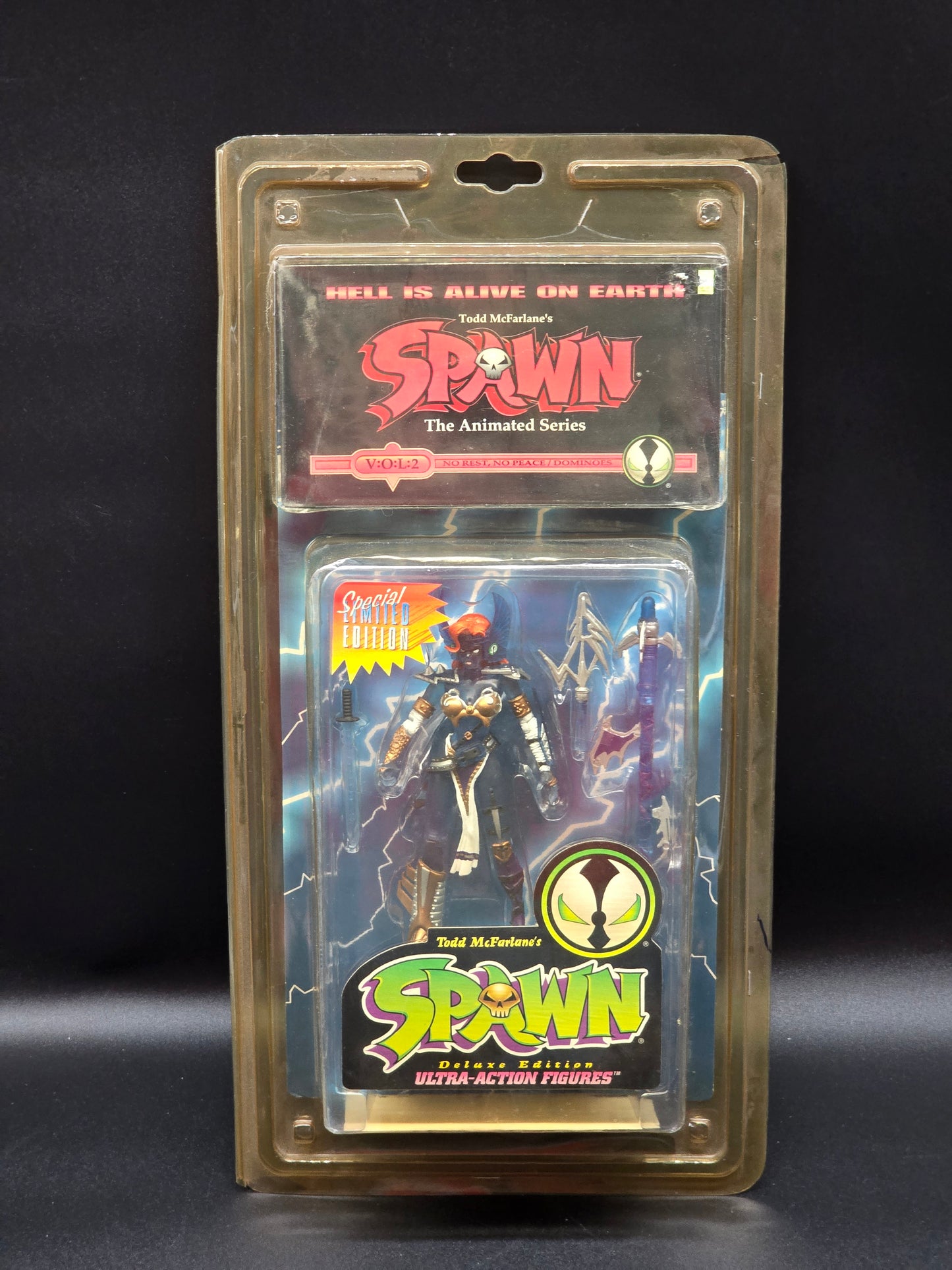 Angela Spawn series 2 (Transparent Blue variant) with Spawn Animated series vol 2 VHS