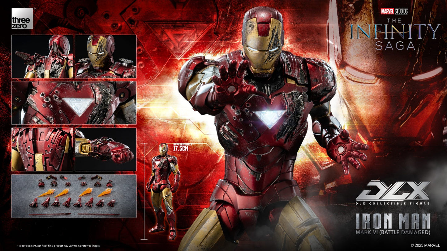 Iron Man Mk 6 Battle Damaged Iron Man 3 The Infinity Saga DLX Action Figure Threezero 2026