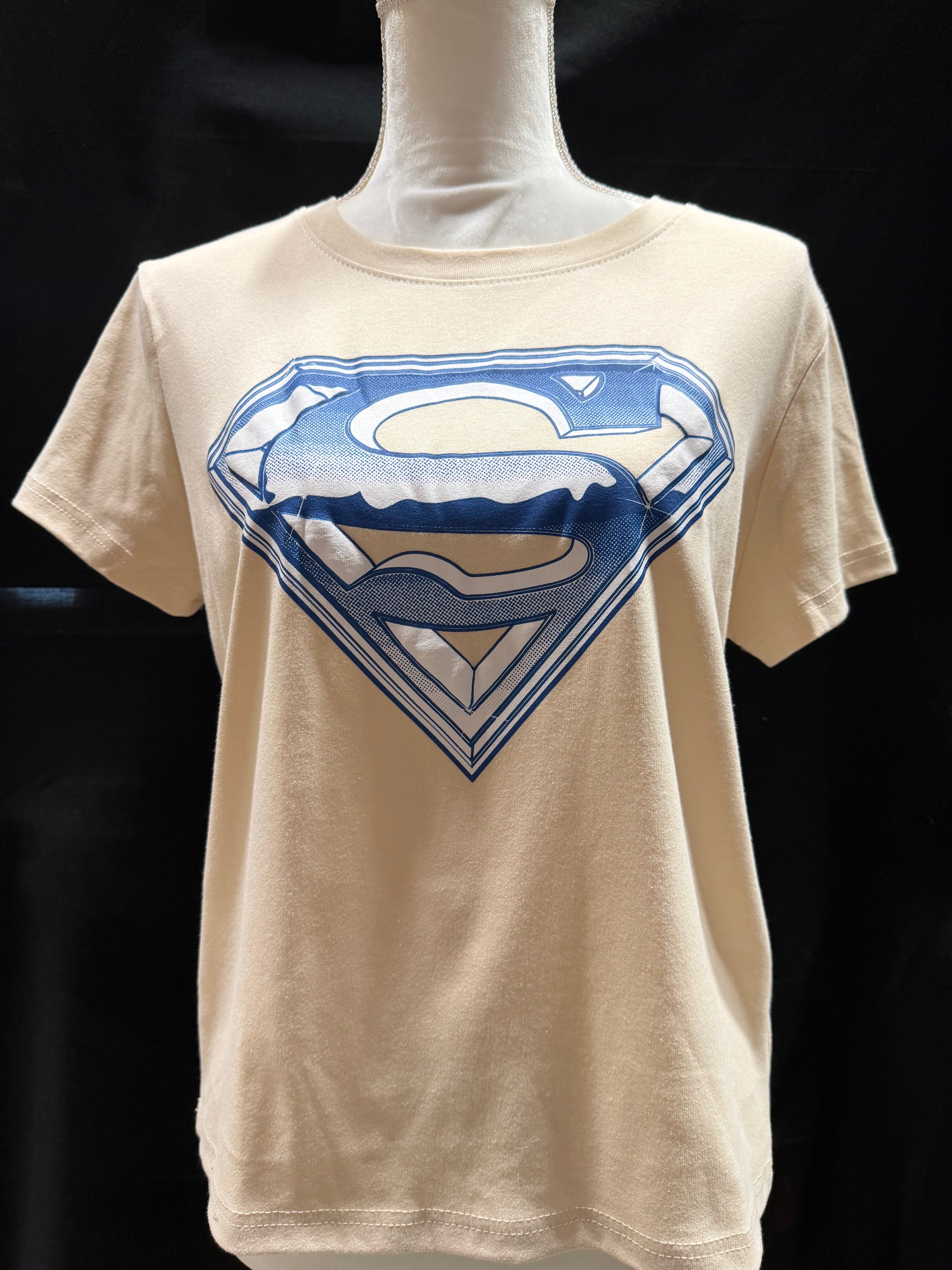 Superman Cream Women's Shirt with Blue and White Logo