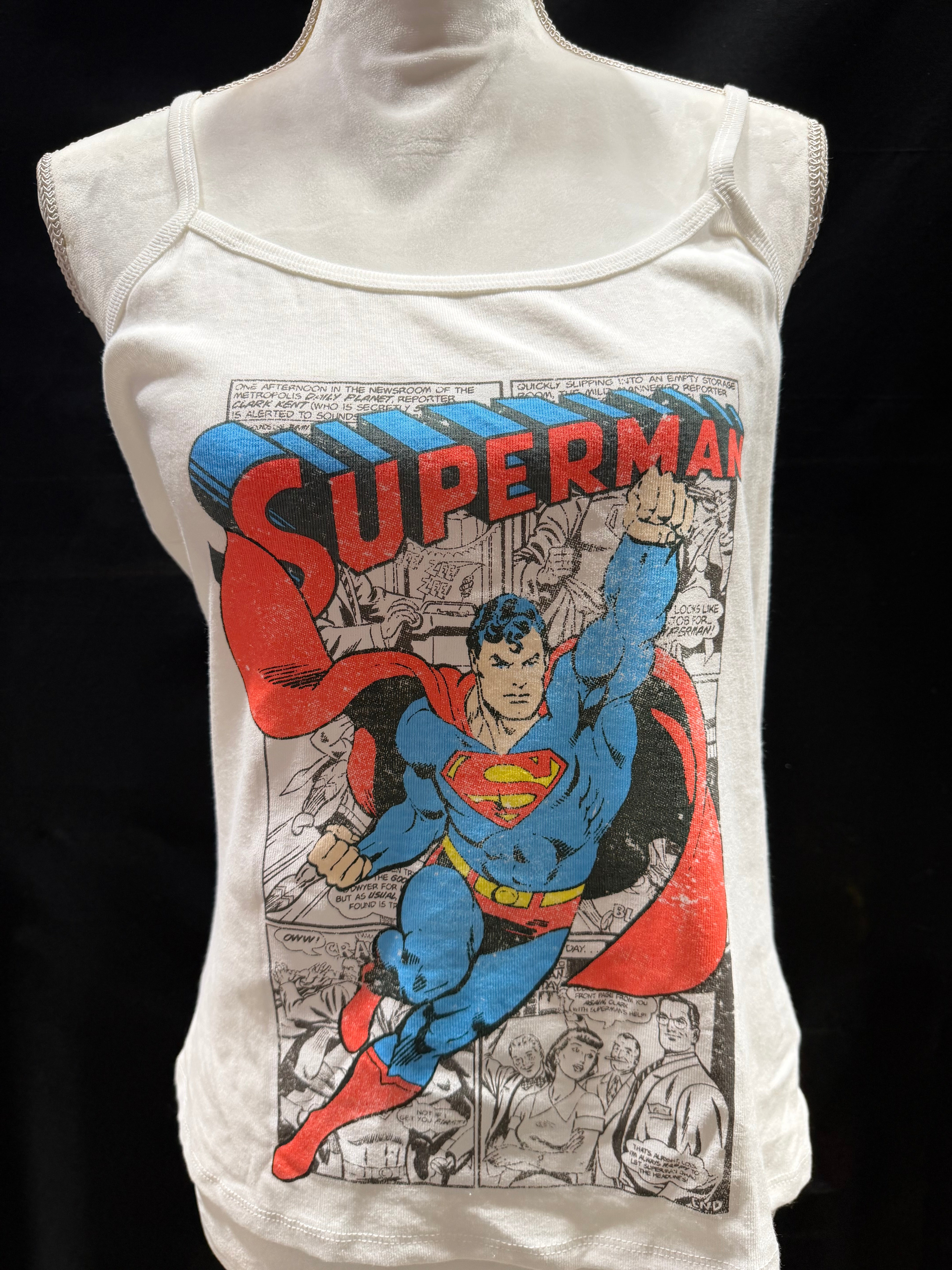 White Superman Adjustable Spaghetti Strap Tank by Mad Engine