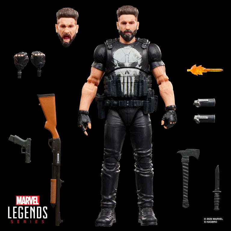 The Punisher TV Series Action Figure Marvel Legends Hasbro 2026 Figure and accessories.