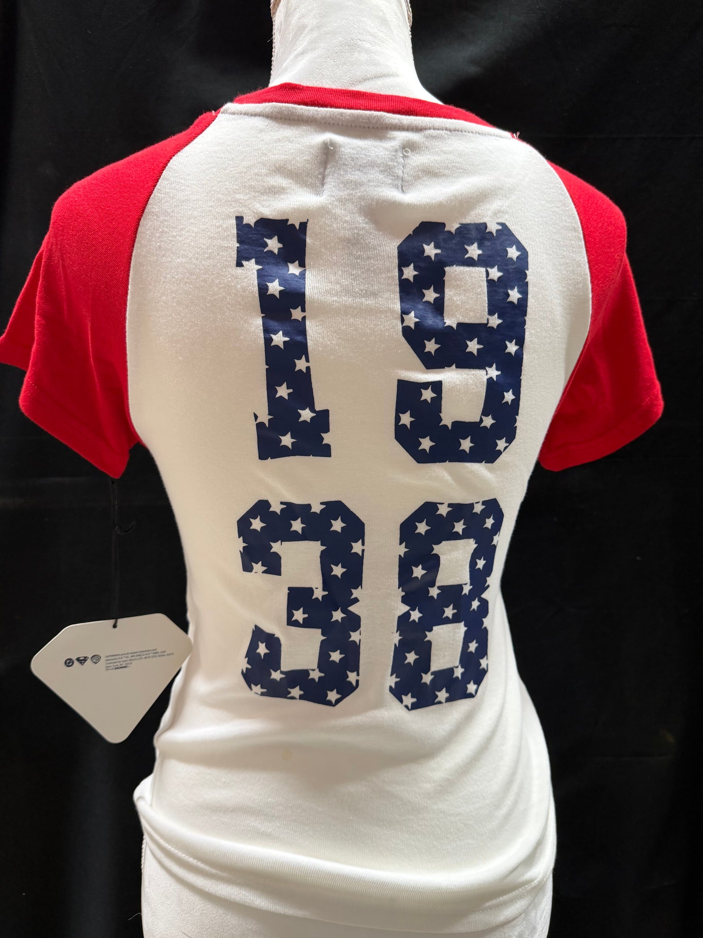 Women's Red, White, & Blue Embroidered Superman Top