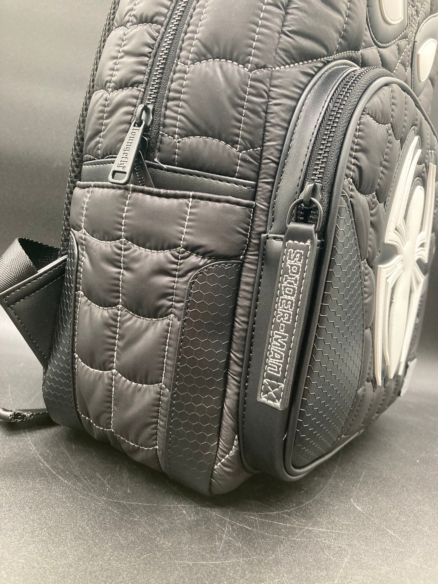 Loungefly Marvel Spider-Man Black & White Suit Quilted Figural Backpack