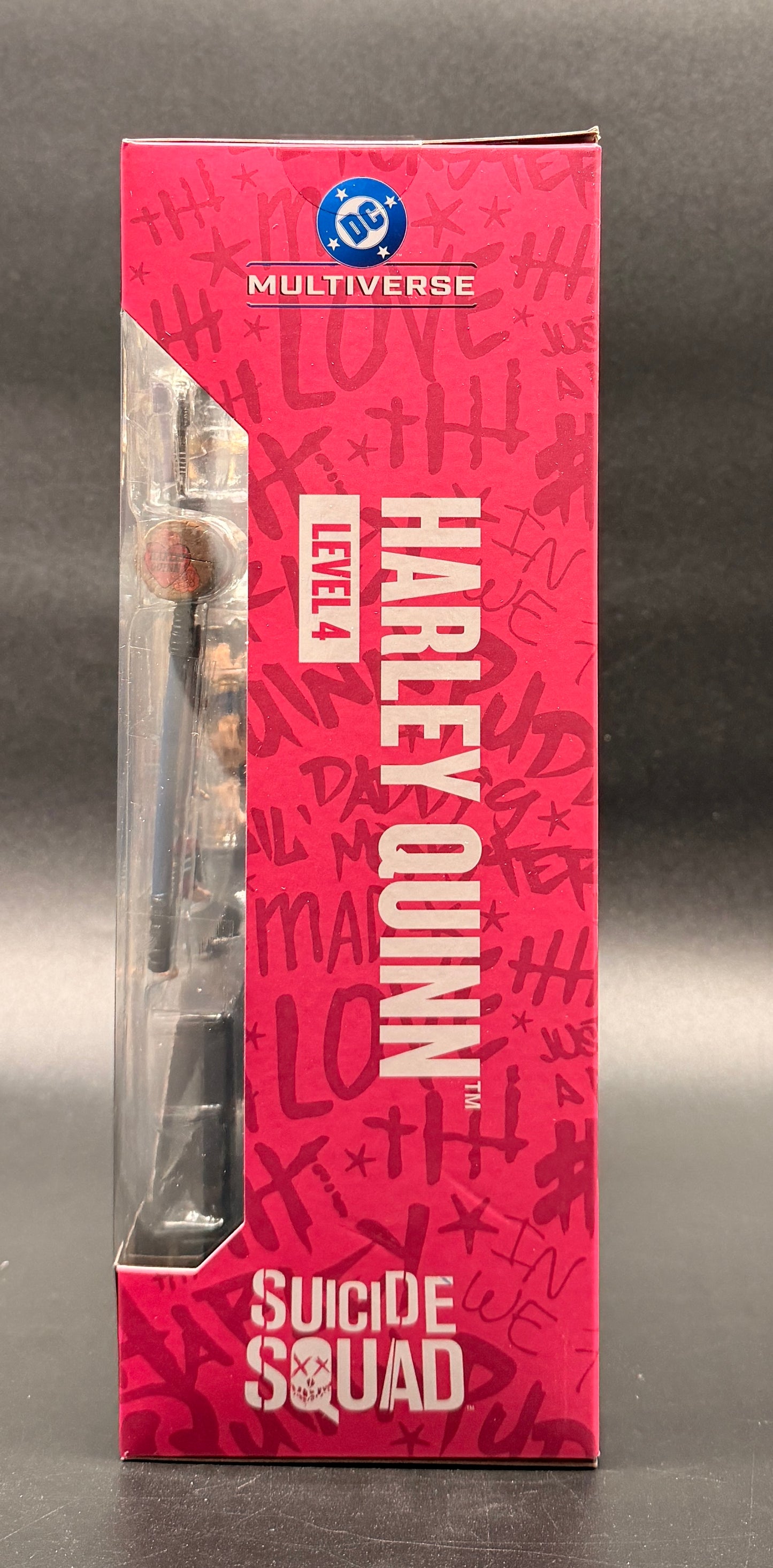 Harley Quinn Suicide Squad Level 4 Action Figure McFarlane Toys Collector's Club 2026 Left Box View.