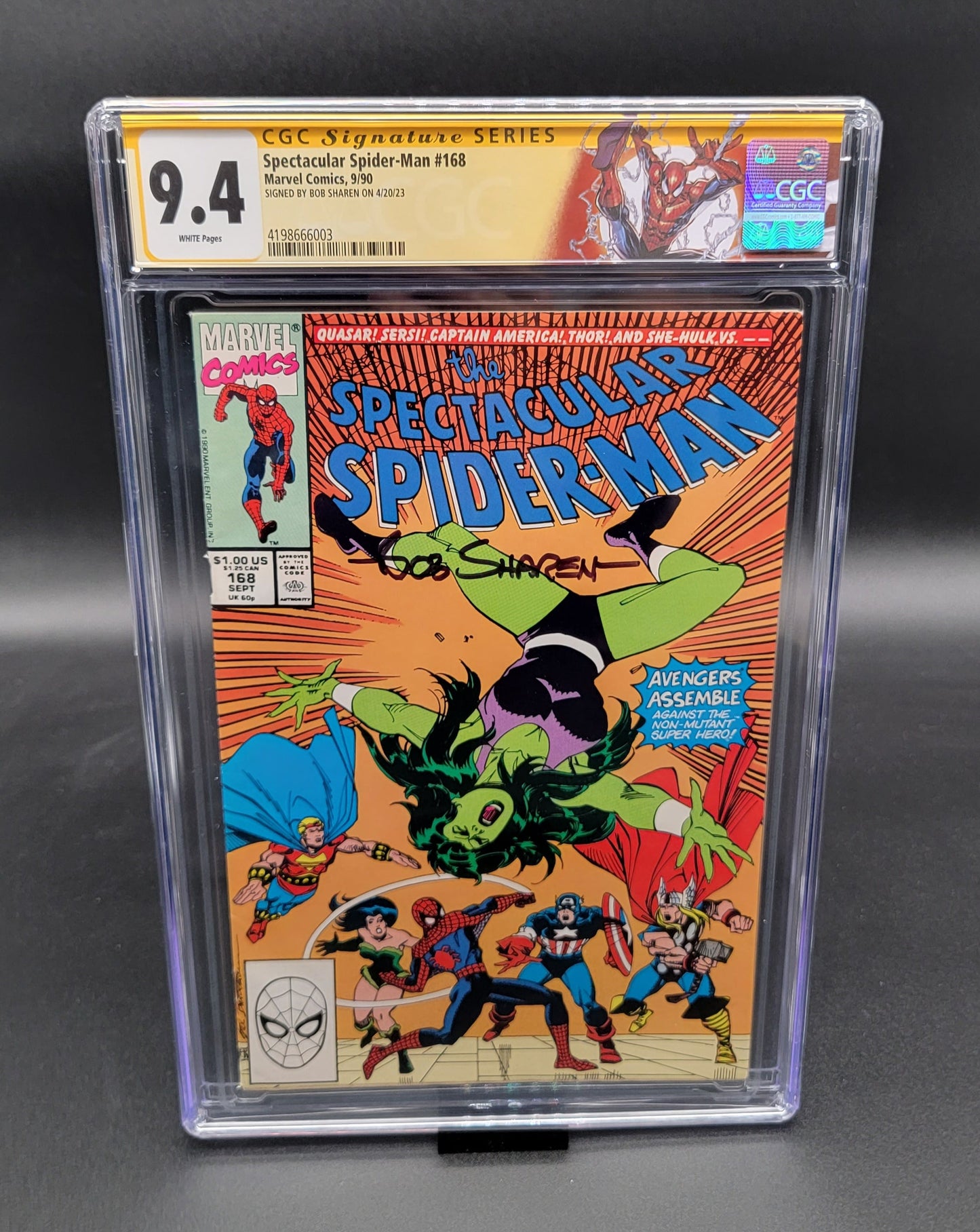 The Spectacular Spider-Man #168 1990 CGC SS 9.4 signed by Bob Sharen