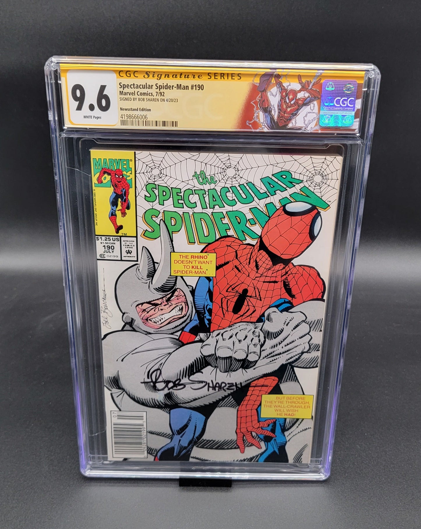 The Spectacular Spider-Man #190 1992 CGC SS 9.6 signed by Bob Sharen