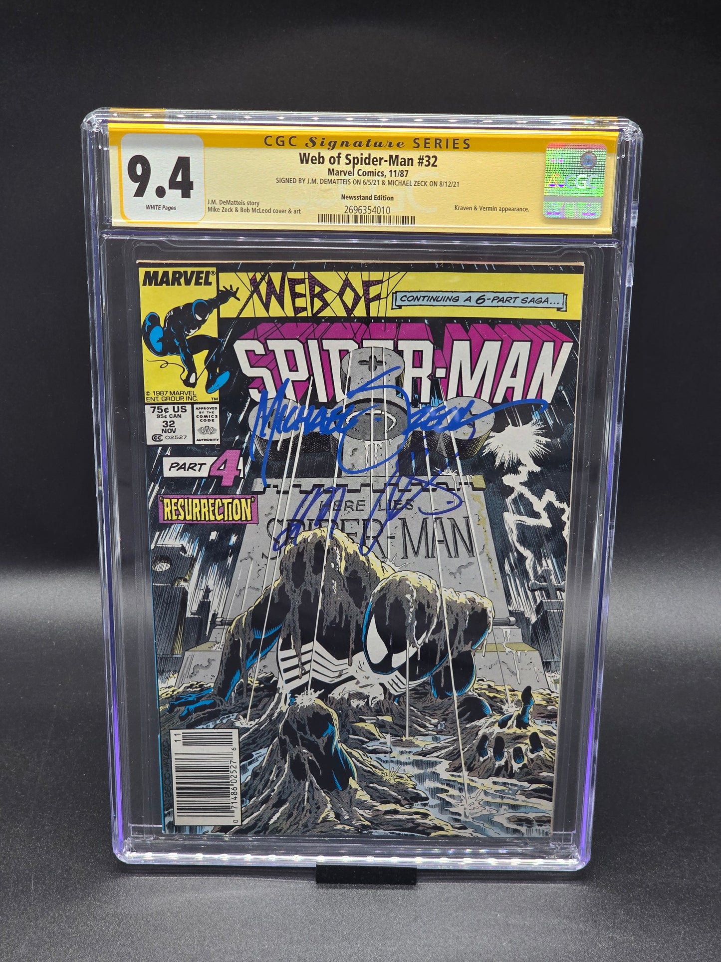 Web of Spider-Man #32 1987 CGC SS 9.4 signed by J.M. DeMatteis and Michael Zeck