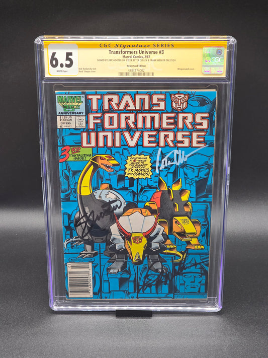 Transformers Universe #3 2/87 CGC SS 6.5 signed by Peter Cullen, Frank Welker, and Jim Shooter