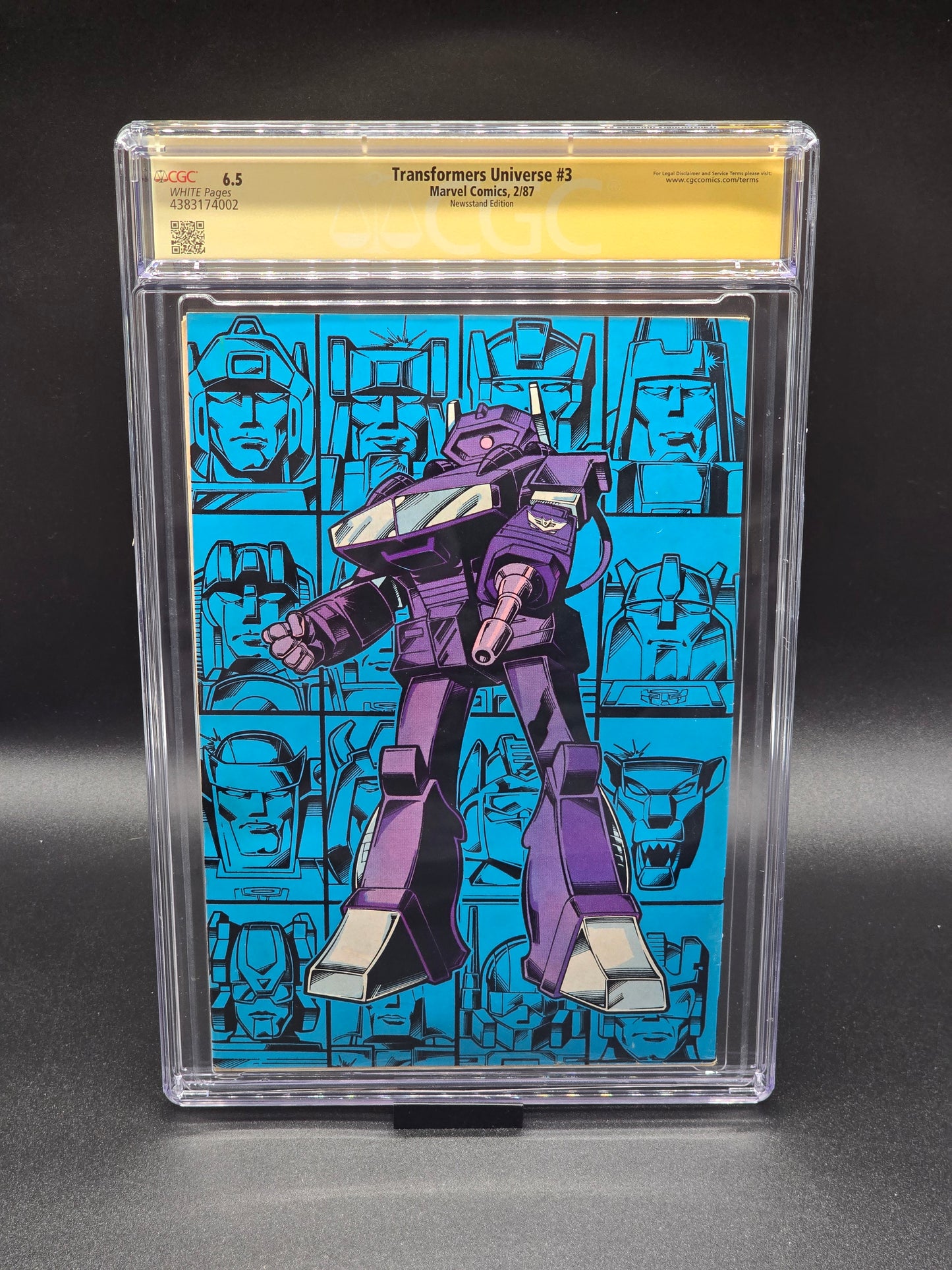 Transformers Universe #3 2/87 CGC SS 6.5 signed by Peter Cullen, Frank Welker, and Jim Shooter