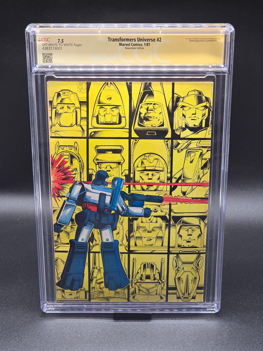 Transformers Universe #2 1/87 CGC SS 7.5 signed by Peter Cullen, Frank Welker, and Jim Shooter