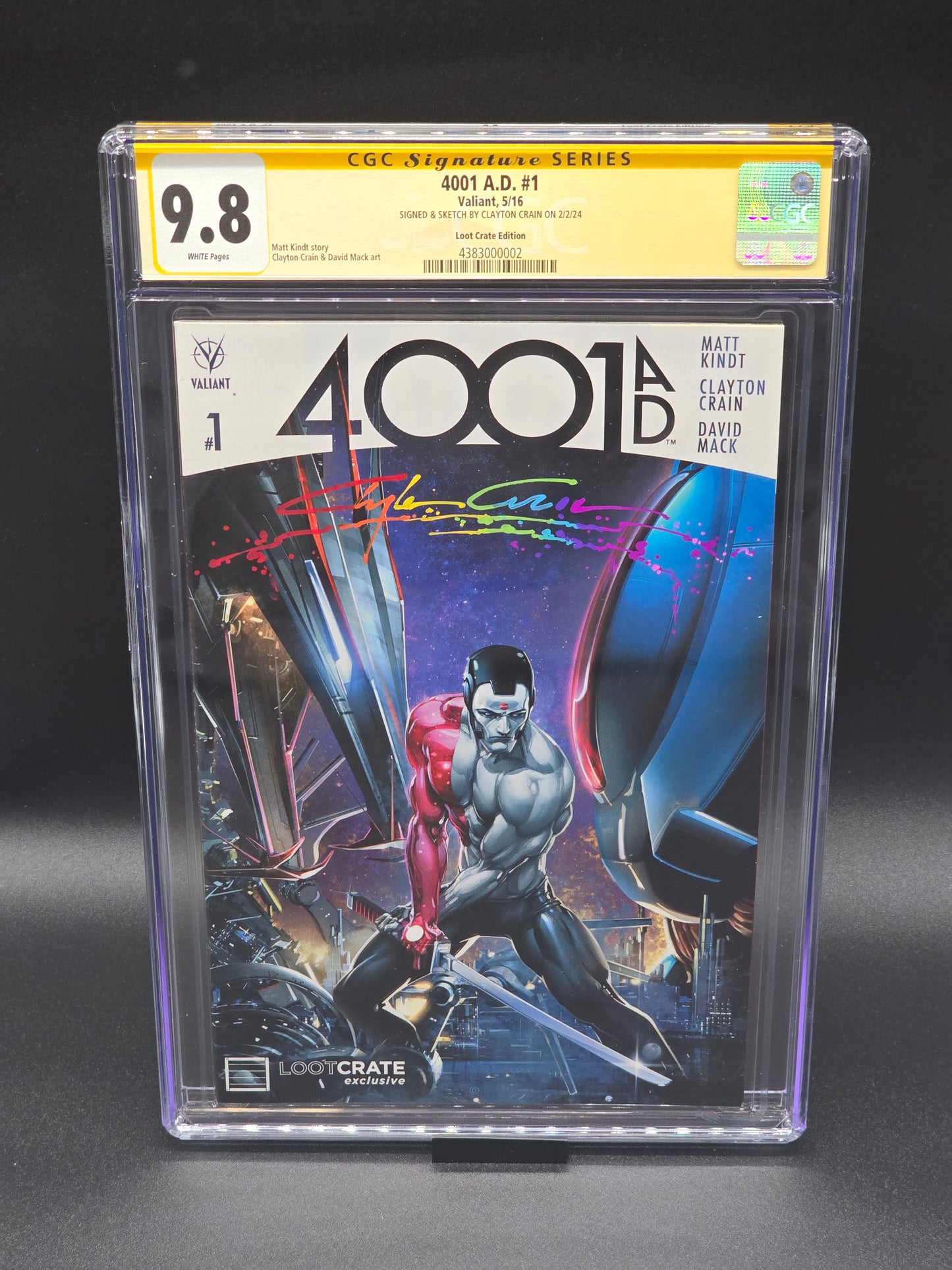 4001 A.D. #1 5/16 Loot Crate exclusive CGC SS 9.8 signed and sketch by Clayton Crain