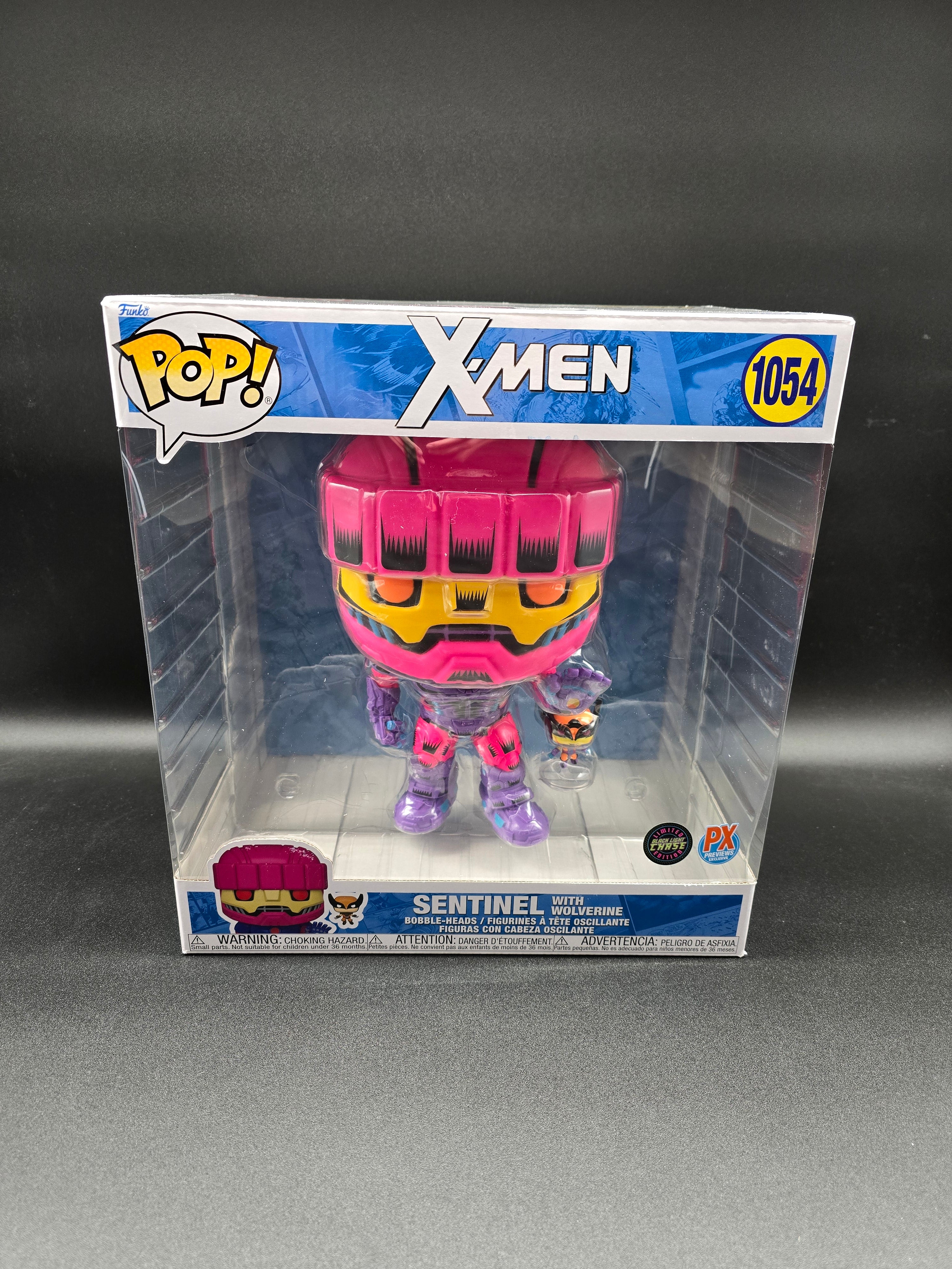 X-Men Sentinel with Wolverine Jumbo 10-Inch Pop! Vinyl #1054 Limited  Edition Black Light Chase