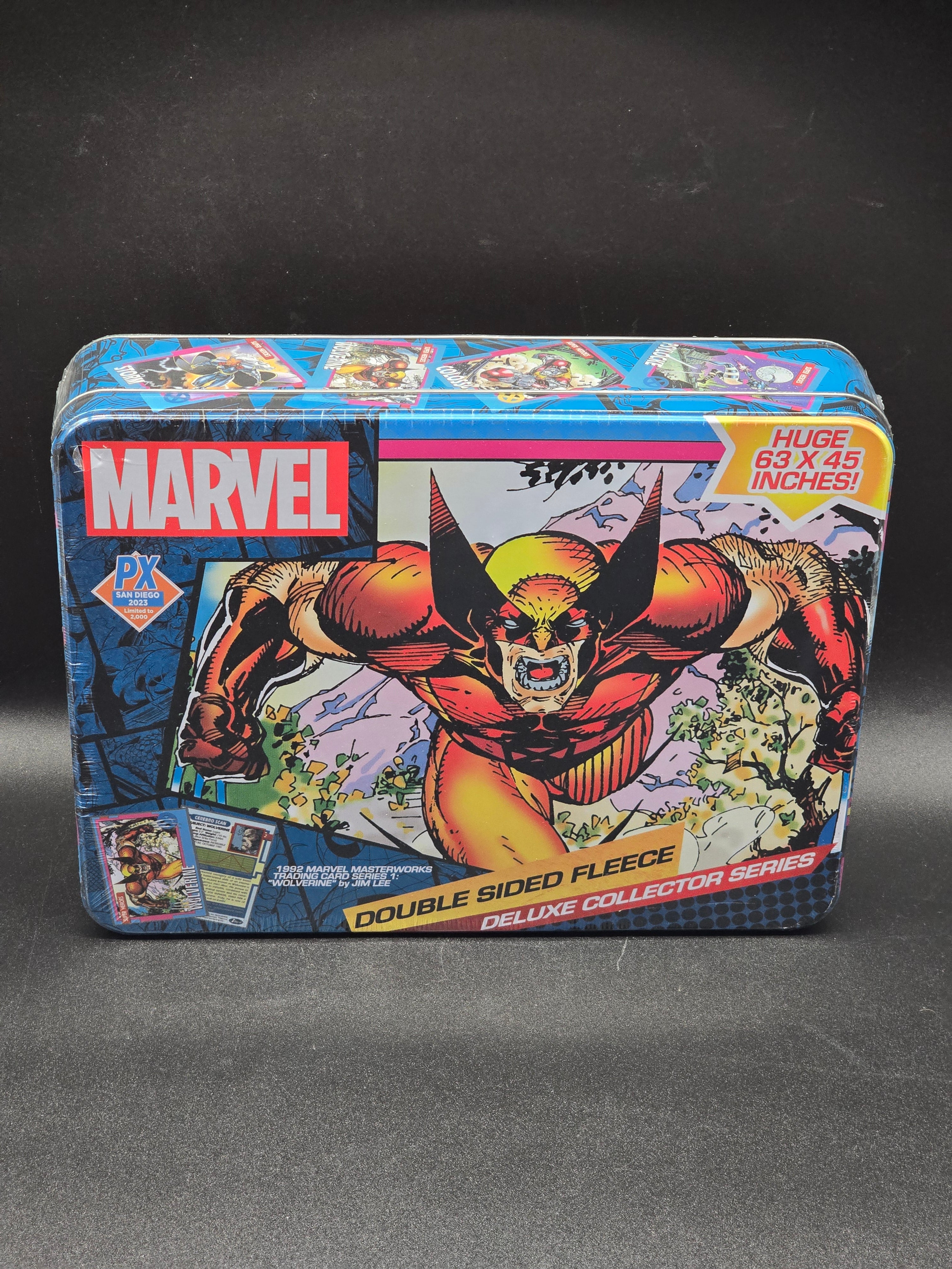 Wolverine X-Men Trading Card Double sided Fleece Blanket  and Tin PX SDCC 2023 Exclusive