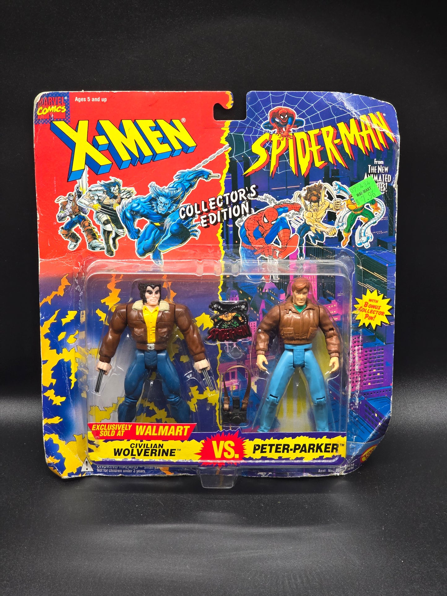 Civilian Wolverine vs Peter Parker X-Men Spider-Man 1994 Toybiz Walmart Exclusive