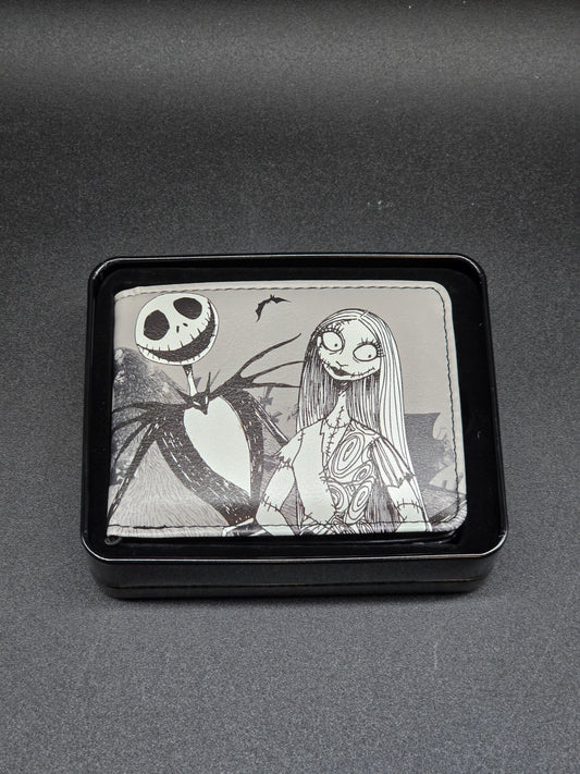 Nightmare Before Christmas Jack & Sally Pose + Zero Cemetery Scene Grays Bi-Fold Wallet