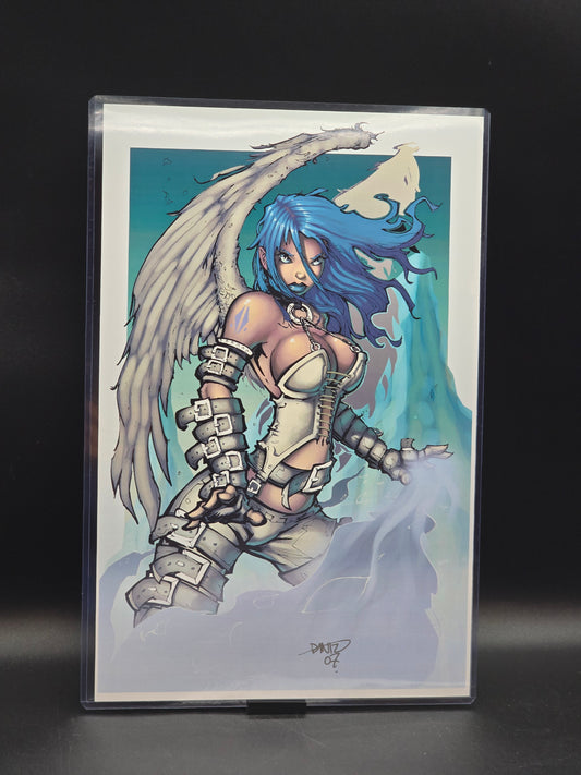 Blue Hair Angel Warrior Art Print signed Diniz