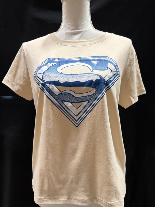 Superman Cream Women's Shirt with Blue and White Logo