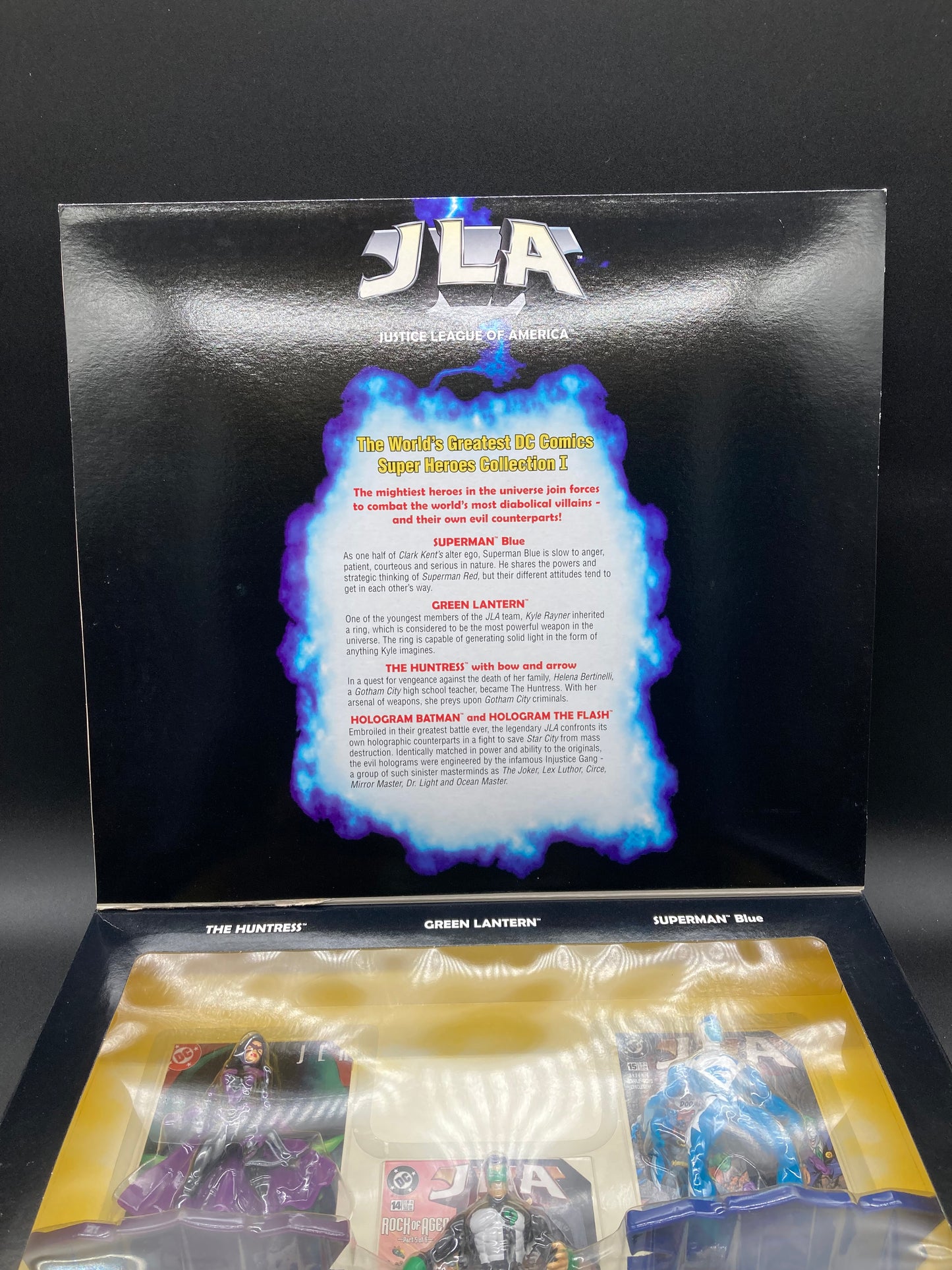 Justice League Of America Kenner DC Superman,Green Lantern, Huntress, Hologram Batman & Hologram Flash Deluxe Figure 6” Set 1998