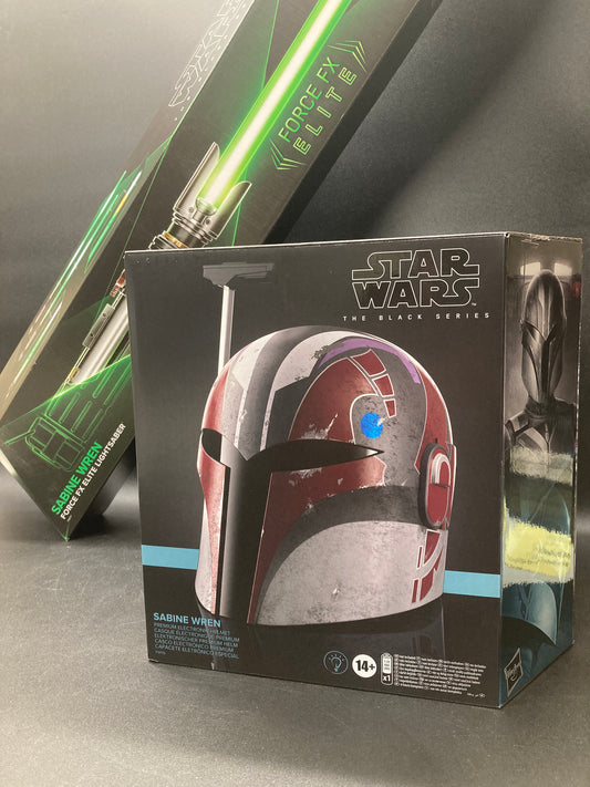 Sabine Black Series Wren Electronic Helmet & Force FX Lightsaber Hasbro Star Wars Cosplay Prop Bundle