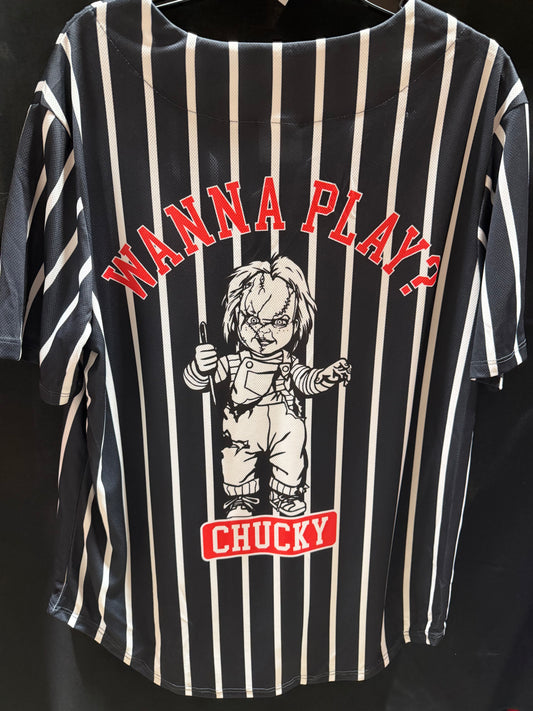 Official Chucky Black & White Button-Down Baseball Jersey - Child's Play