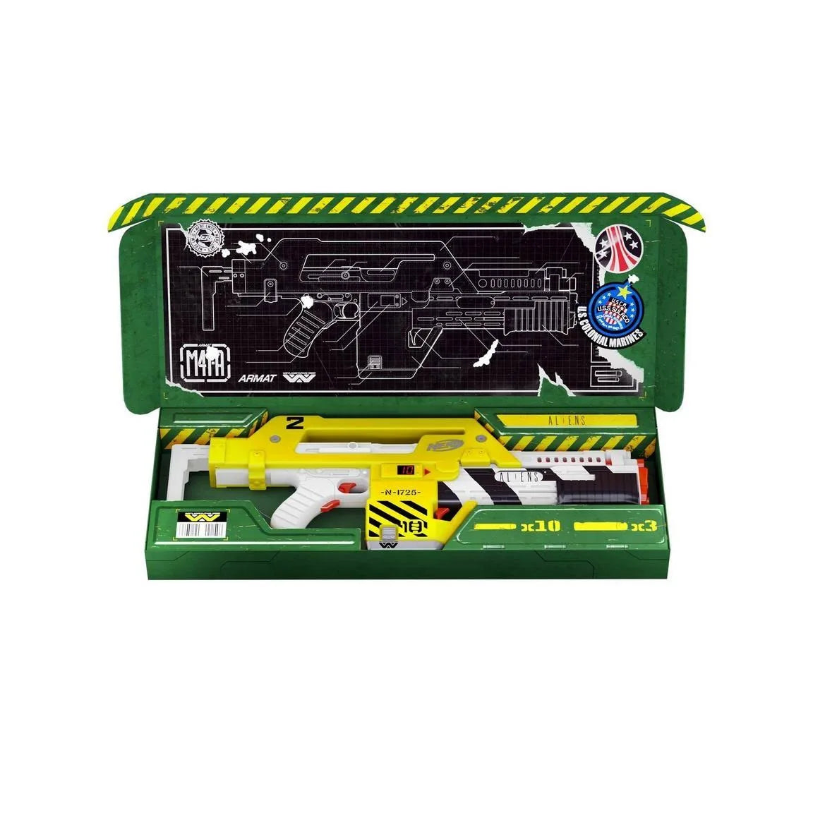 Aliens M41A Pulse Blaster Nerf Limited Edition, Dual Blasting, LCD Dart Counter, Clip, 10 Nerf Elite Darts, 3 Nerf Mega Darts Prop Weapon