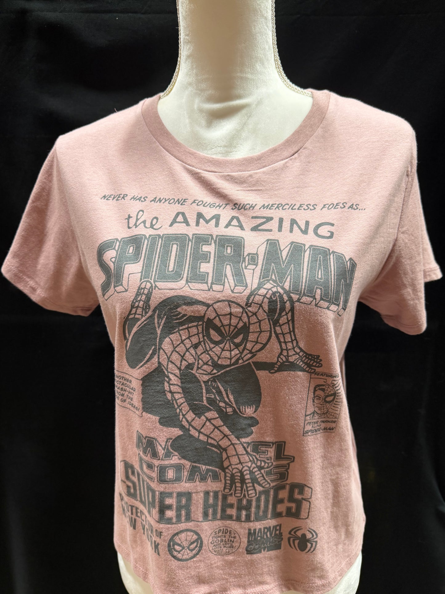 Women's Dusty Pink Marvel Spider-Man Embroidered Logo T-Shirt