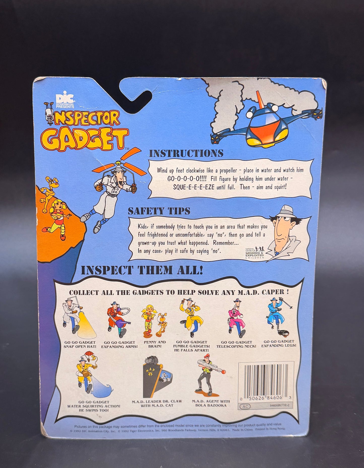 "Inspector Gadget" (Go Go Gadget Water Pistol Squirting Action) Inspector Gadget Action Figure Tiger Toys 1992