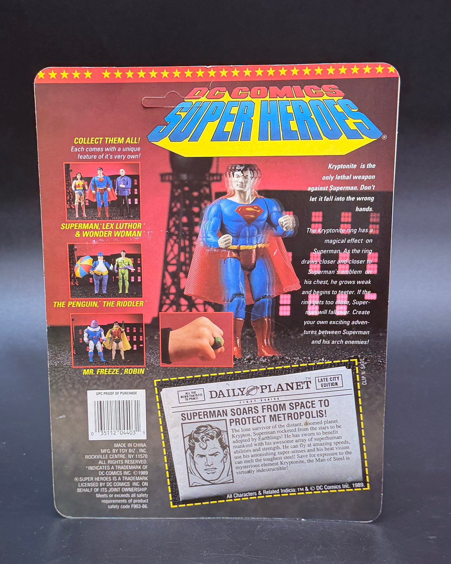 "Superman" (With Kryptonite ring) DC Super Heroes Action Figure ToyBiz 1989