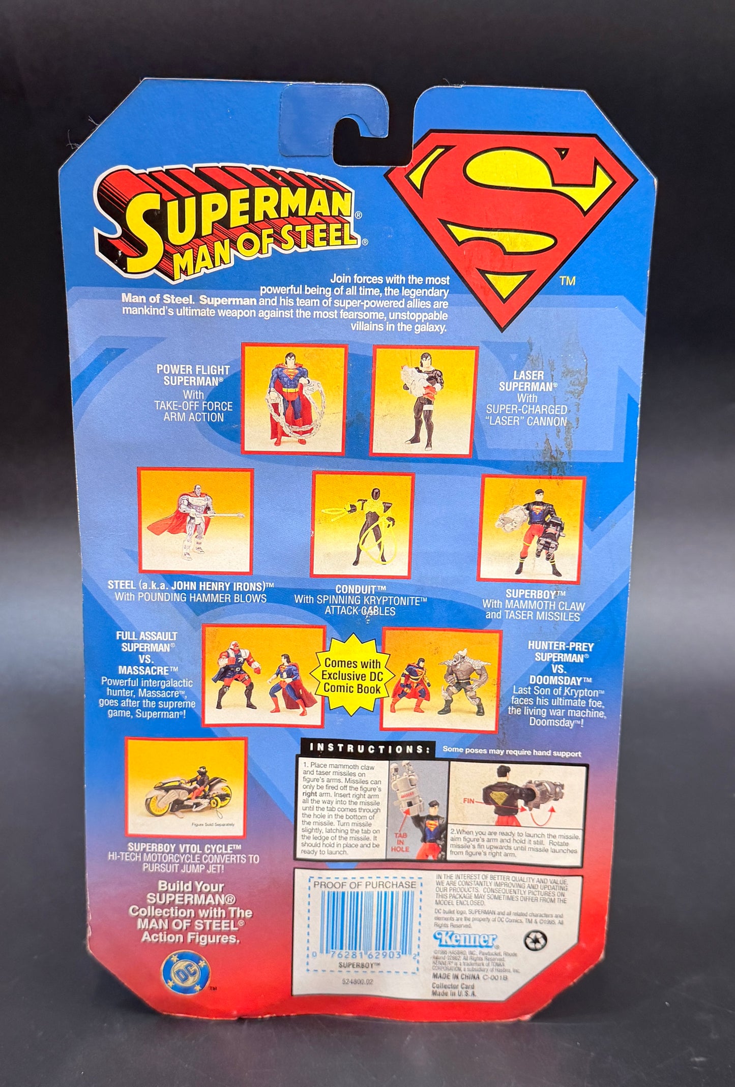 "Super Boy" (with Mammoth Capture Claw and Taser Missiles) Superman: Man of Steel Action Figure Kenner 1995