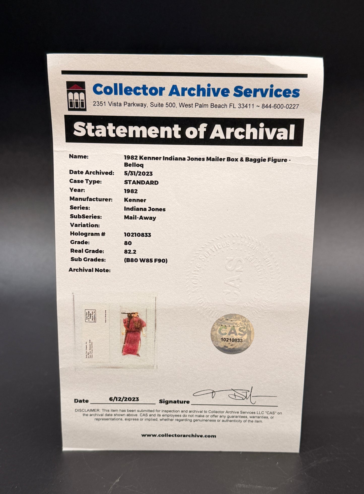 "Rene Belloq" (Ceremonial Robe) Indiana Jones: Raiders of the Lost Ark Mail Away Action Figure Kenner 1982 (Graded CAS 80, with COA)