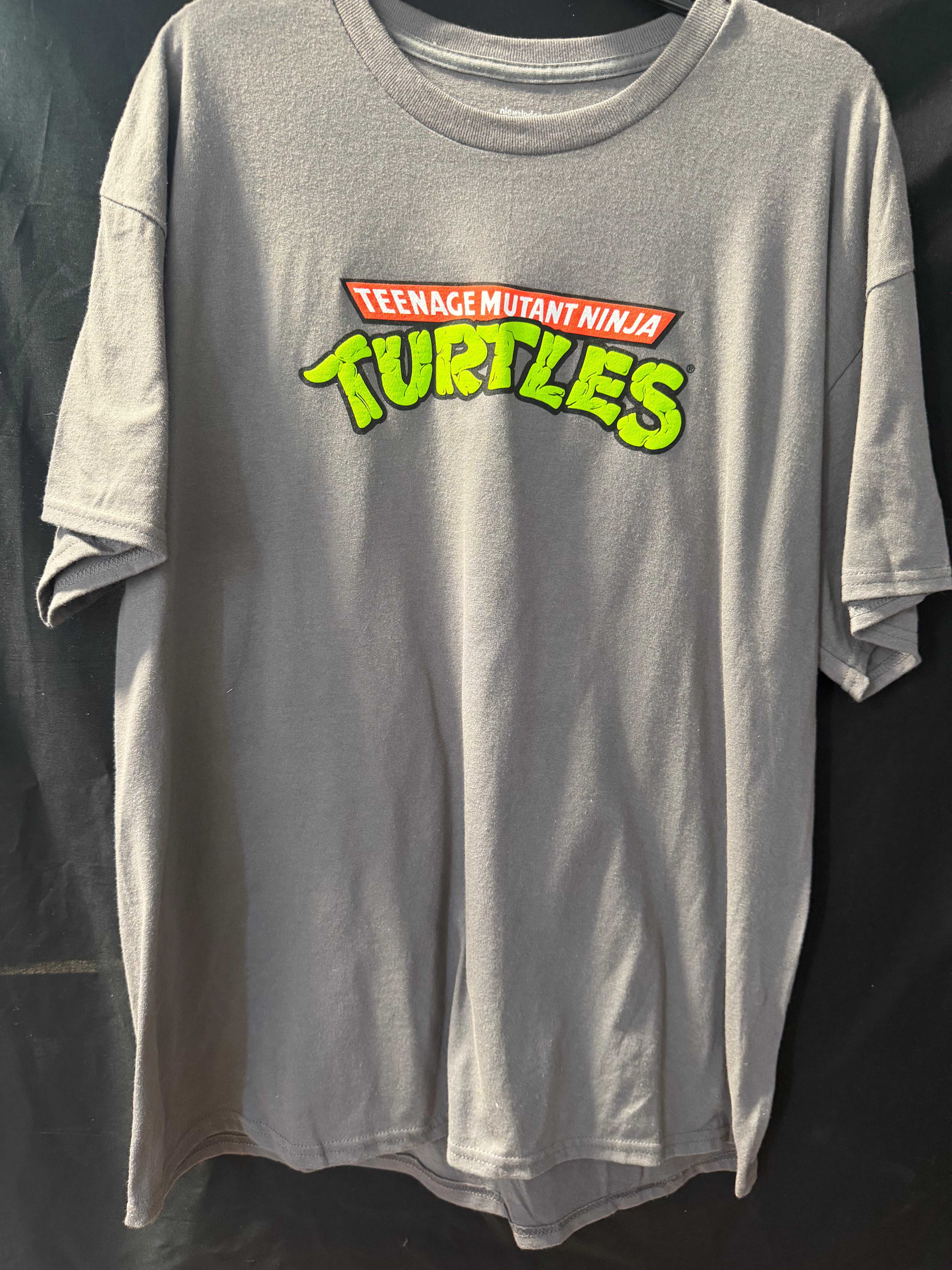 Official TMNT Gray Shirt – Classic 1987 TV Series Logo Front & Party Van Back Graphic