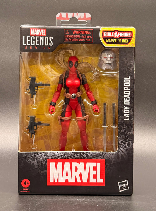 Lady Deadpool (BAF Marvel's Box) Action Figure Marvel Legends Hasbro 2026. Front box View.