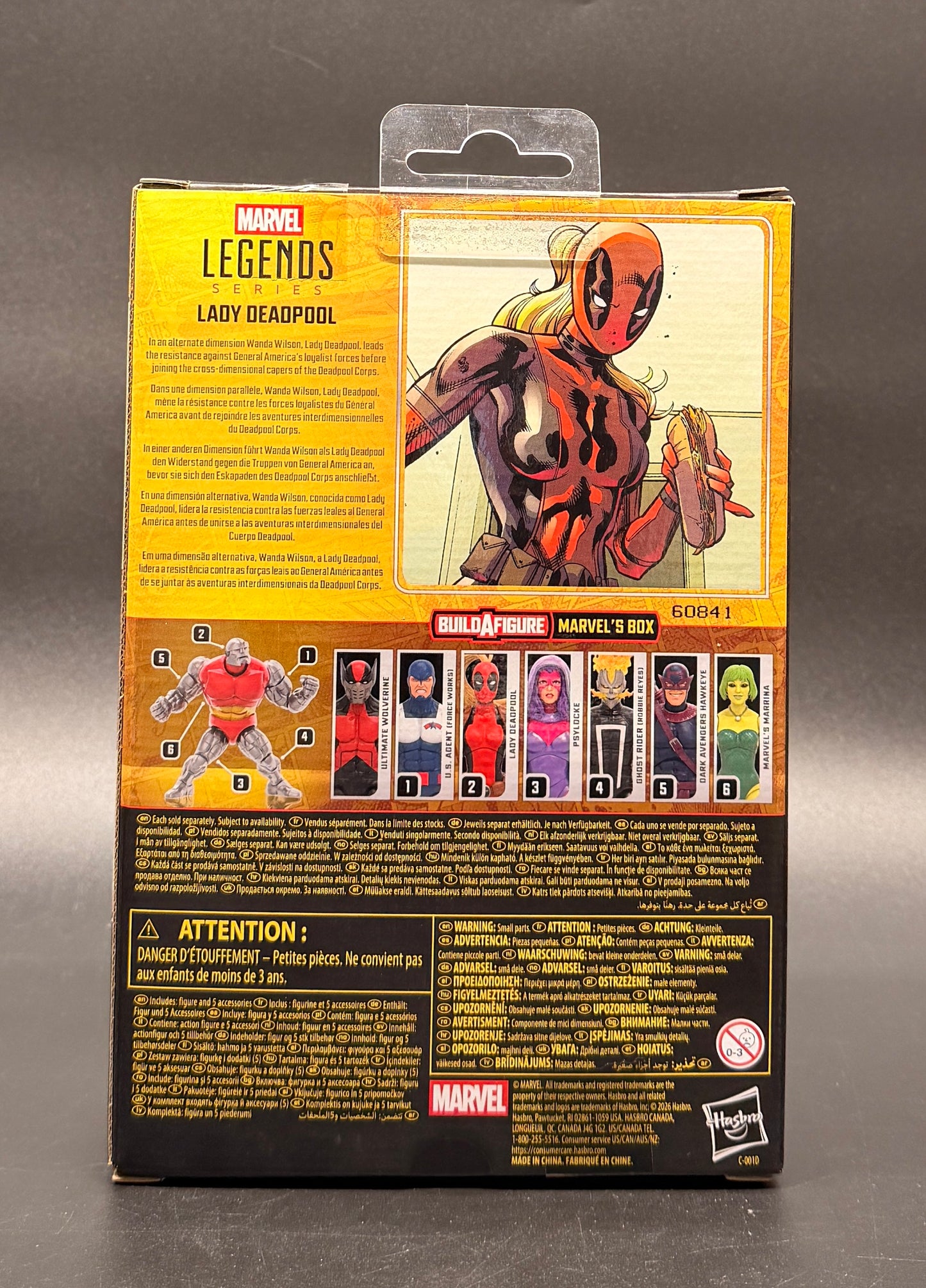 Lady Deadpool (BAF Marvel's Box) Action Figure Marvel Legends Hasbro 2026. Rear Box View.