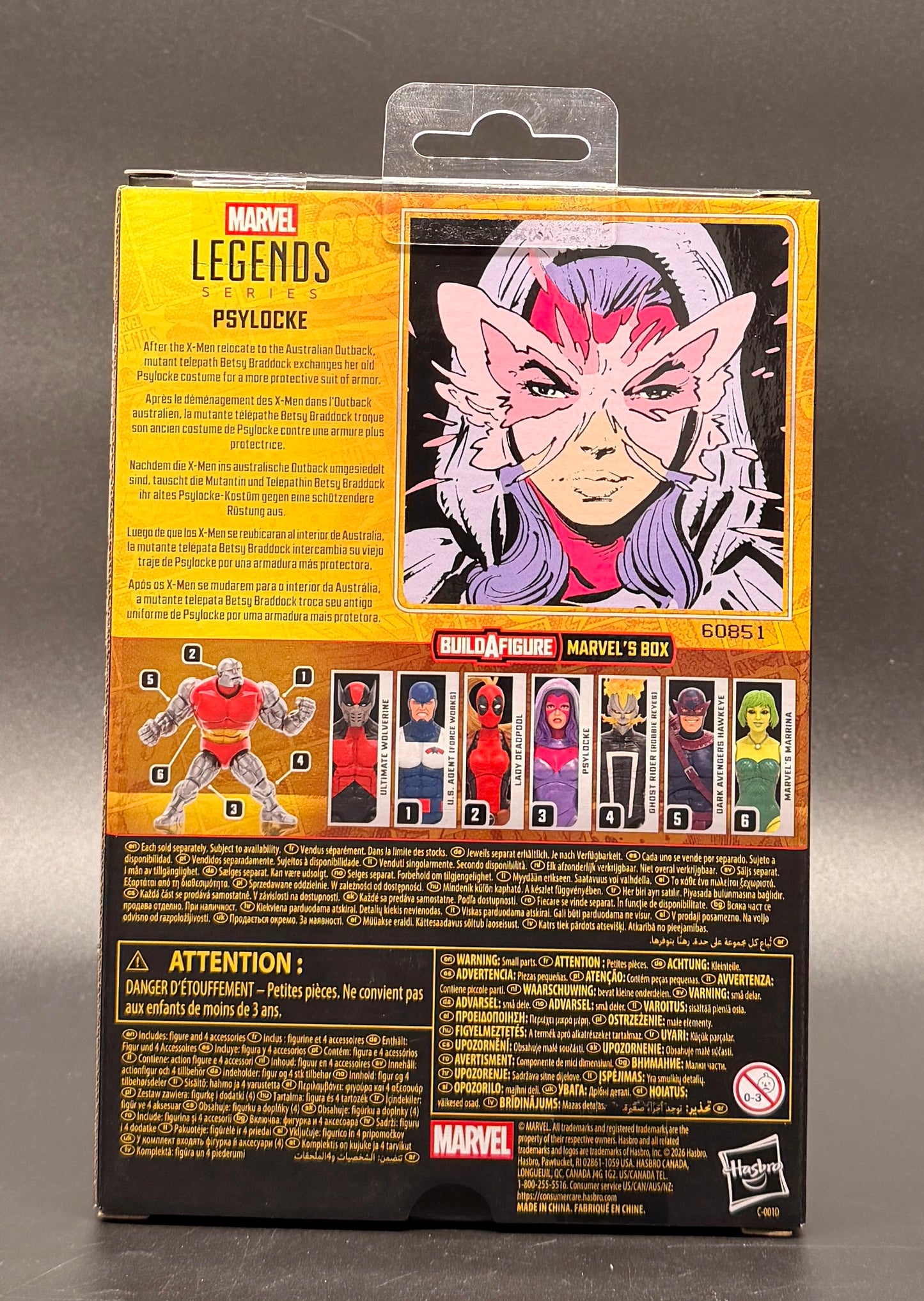 Psylocke (BAF Marvel's Box) Action Figure Marvel Legends Hasbro 2026 Rear Box View.
