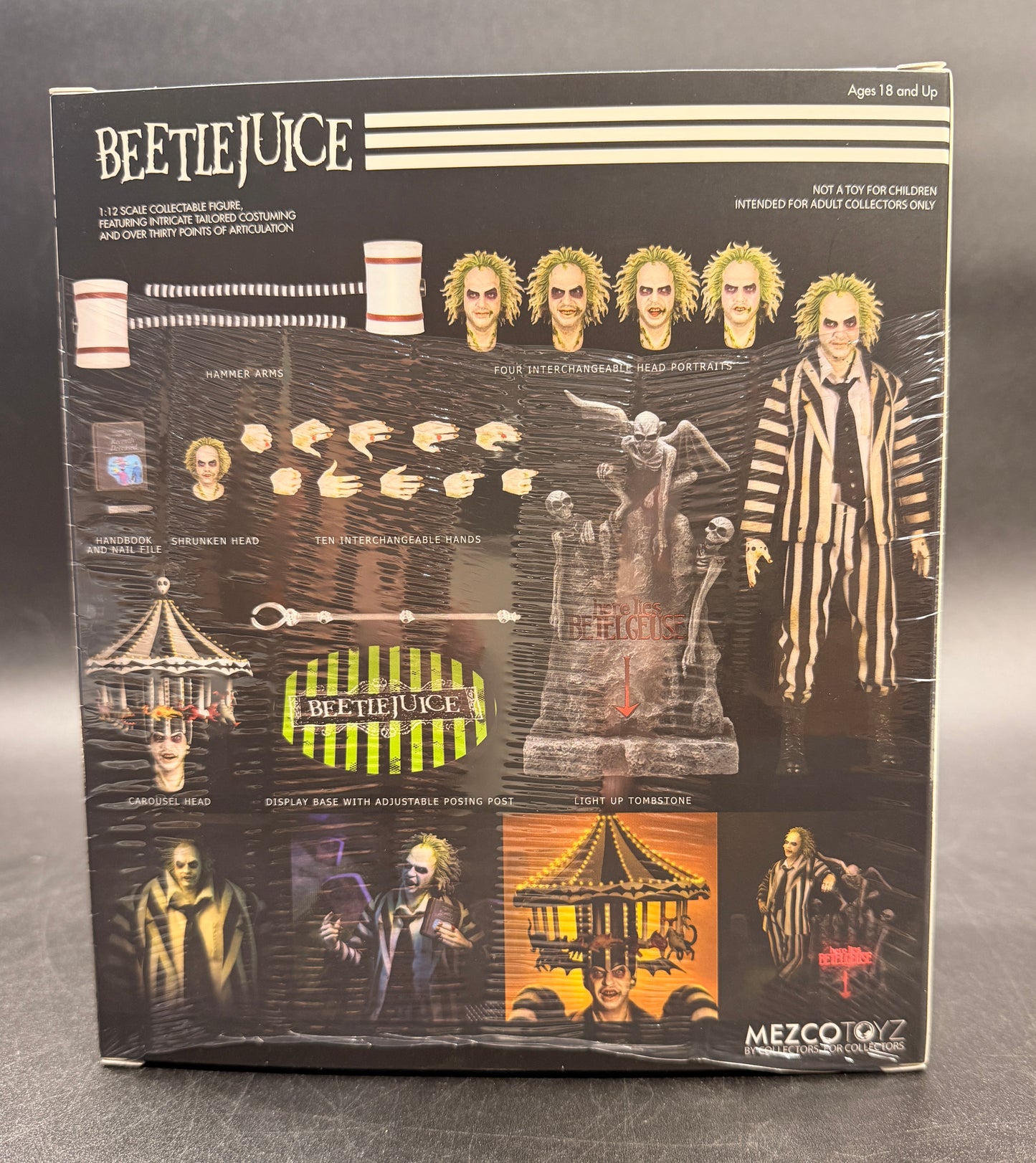 Beetlejuice B&W Striped Suit Mezco 1:12 Scale Figure Beetlejuice