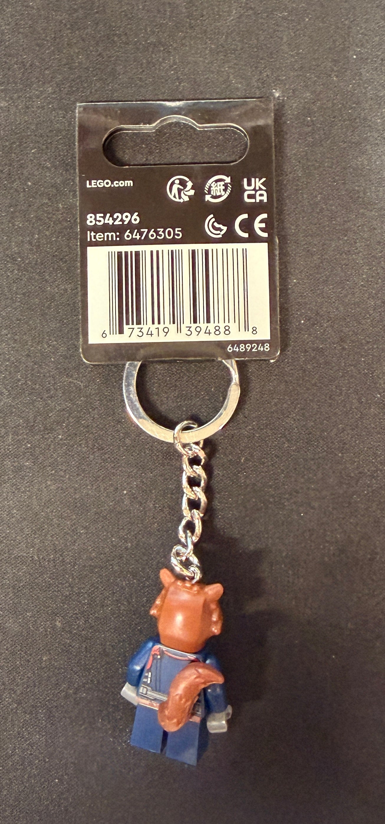 Rocket Raccoon Lego minifigure keychain