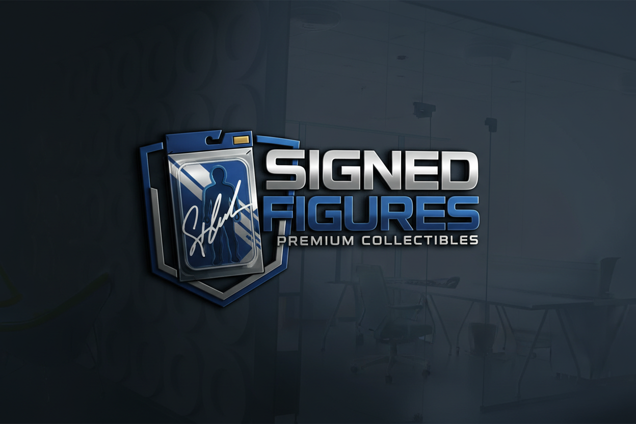 Signed carded action figure logo, that says Signed Figures